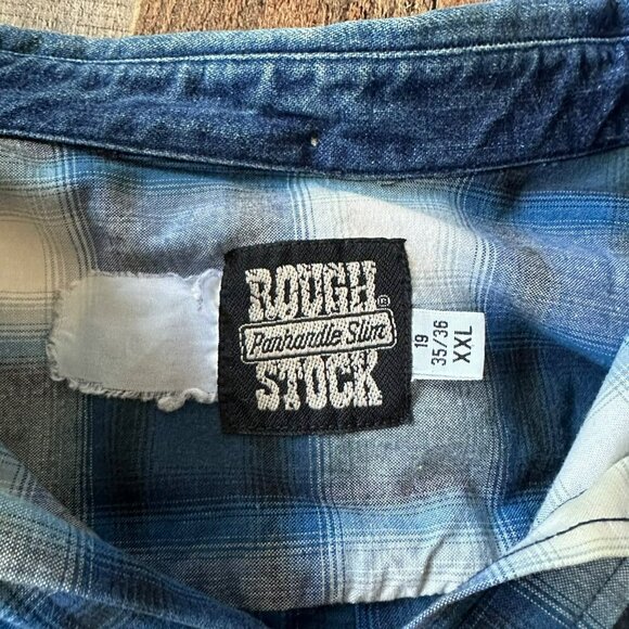 Panhandle Slim Rough Stock Mens Blue White Plaid Long Sleeve Button Down Shirt - Picture 7 of 10